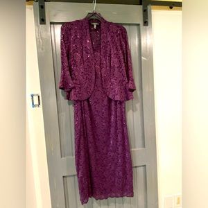 Eggplant color formal dress with removable short sleeve jacket